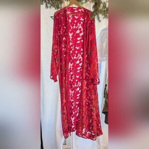 PLUS SIZE Boohoo Pink Floral Kimono Burnout Velvet Detail